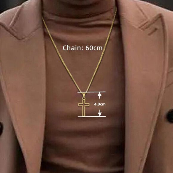 New Men's 18k Gold Over Silver Cross Necklace - Picture 5 of 5